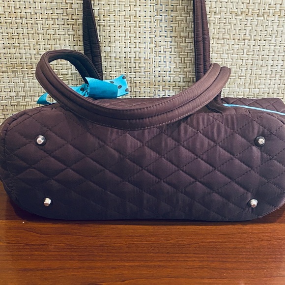 🌟HP🌟NWOT Brown & Blue Polka Dot Quilted Tote Bag by Belvah - Picture 10 of 13